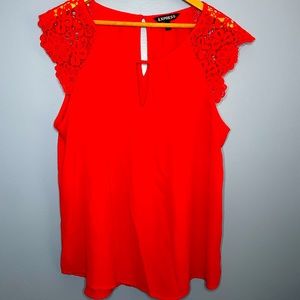 Express Blouse • Red • Size Large • Lace Sleeves • USED Like New